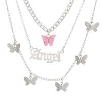 Wholesale Jewelry Casual Sweet Letter Butterfly Alloy 14k Gold Plated Layered Necklaces sku image 1
