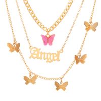 Wholesale Jewelry Casual Sweet Letter Butterfly Alloy 14k Gold Plated Layered Necklaces sku image 2