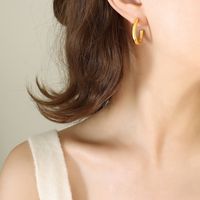 1 Pair Casual Simple Style C Shape Plating Titanium Steel 18k Gold Plated Ear Studs sku image 1