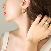 1 Pair Casual Simple Style C Shape Plating Titanium Steel 18k Gold Plated Ear Studs main image 7