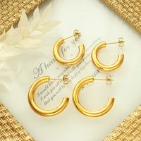 1 Pair Casual Simple Style C Shape Plating Titanium Steel 18k Gold Plated Ear Studs main image 11
