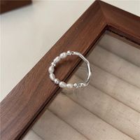 Retro Solid Color Freshwater Pearl Sterling Silver Irregular Beaded Polishing Rings main image 4