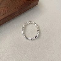 Retro Solid Color Freshwater Pearl Sterling Silver Irregular Beaded Polishing Rings main image 3