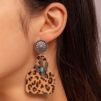Casual Vacation Cactus Horns Leopard Alloy Wood Slice Inlay Artificial Gemstones Women's Ear Hook main image 4