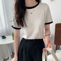 Women's T-shirt Short Sleeve T-shirts Contrast Collar Classic Style Color Block main image 5