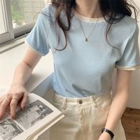 Women's T-shirt Short Sleeve T-shirts Contrast Collar Classic Style Color Block main image 6