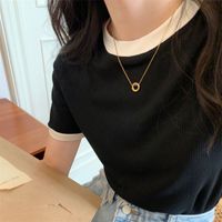Women's T-shirt Short Sleeve T-shirts Contrast Collar Classic Style Color Block main image 3