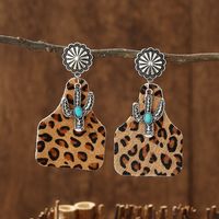 Casual Vacation Cactus Horns Leopard Alloy Wood Slice Inlay Artificial Gemstones Women's Ear Hook sku image 1