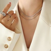 Hip-hop Cool Style Solid Color Titanium Steel Plating Inlay Zircon 18k Gold Plated Layered Necklaces main image 2