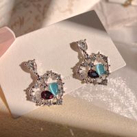 Baroque Style Vacation Simple Style Heart Shape Alloy Inlay Opal Silver Plated Women's Drop Earrings main image 1