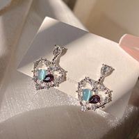 Baroque Style Vacation Simple Style Heart Shape Alloy Inlay Opal Silver Plated Women's Drop Earrings main image 4
