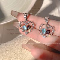 Baroque Style Vacation Simple Style Heart Shape Alloy Inlay Opal Silver Plated Women's Drop Earrings main image 5