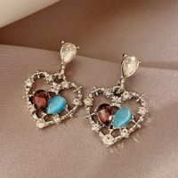 Baroque Style Vacation Simple Style Heart Shape Alloy Inlay Opal Silver Plated Women's Drop Earrings main image 3