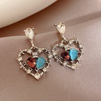 Baroque Style Vacation Simple Style Heart Shape Alloy Inlay Opal Silver Plated Women's Drop Earrings main image 2