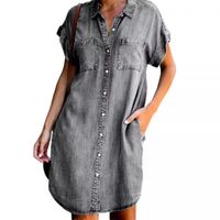 Women's Regular Dress Casual Turndown Short Sleeve Solid Color Above Knee Daily main image 4