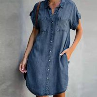 Women's Regular Dress Casual Turndown Short Sleeve Solid Color Above Knee Daily main image 3