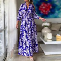 Women's A-line Skirt Classic Style V Neck Long Sleeve Plant Maxi Long Dress Daily main image 5