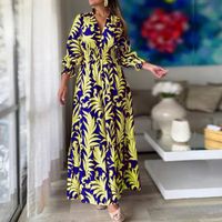 Women's A-line Skirt Classic Style V Neck Long Sleeve Plant Maxi Long Dress Daily main image 4