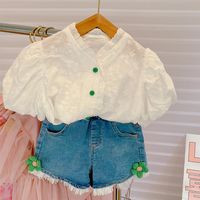 Cute Flower Multiple Pockets Cotton Girls Clothing Sets main image 1