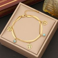 Stainless Steel 18K Gold Plated Retro Layered Plating Round Zircon Bracelets Earrings Necklace sku image 2