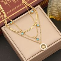 Stainless Steel 18K Gold Plated Retro Layered Plating Round Zircon Bracelets Earrings Necklace sku image 3