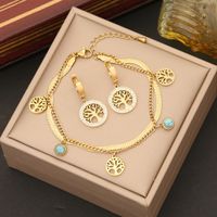 Stainless Steel 18K Gold Plated Retro Layered Plating Round Zircon Bracelets Earrings Necklace main image 4