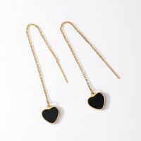 1 Pair Luxurious Simple Style Oval Heart Shape Flower Tassel Plating Inlay 201 Stainless Steel Diamond 18K Gold Plated Ear Line main image 6