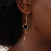 1 Pair Luxurious Simple Style Oval Heart Shape Flower Tassel Plating Inlay 201 Stainless Steel Diamond 18K Gold Plated Ear Line main image 7