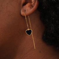 1 Pair Luxurious Simple Style Oval Heart Shape Flower Tassel Plating Inlay 201 Stainless Steel Diamond 18K Gold Plated Ear Line main image 5