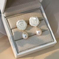 1 Pair Simple Style Flower Freshwater Pearl Sterling Silver Earrings sku image 1