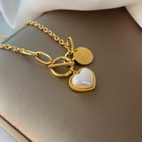 Elegant Round Heart Shape Butterfly Titanium Steel Inlay Artificial Pearls Shell Layered Necklaces main image 5