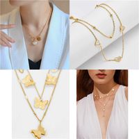 Elegant Round Heart Shape Butterfly Titanium Steel Inlay Artificial Pearls Shell Layered Necklaces main image 1