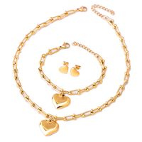 304 Stainless Steel 18K Gold Plated Sweet Plating Heart Shape Lock Bracelets Earrings Necklace main image 3