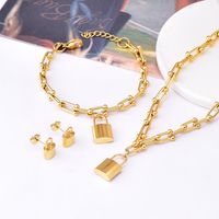 304 Stainless Steel 18K Gold Plated Sweet Plating Heart Shape Lock Bracelets Earrings Necklace main image 2
