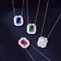 Luxurious Square Sterling Silver Plating Inlay Zircon Pendant Necklace main image 1