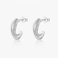 1 Pair Ins Style Simple Style C Shape Plating Inlay Sterling Silver Zircon Rhodium Plated Ear Studs main image 2