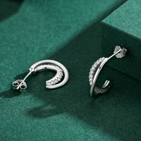 1 Pair Ins Style Simple Style C Shape Plating Inlay Sterling Silver Zircon Rhodium Plated Ear Studs main image 1