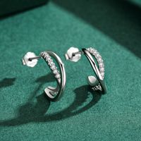 1 Pair Ins Style Simple Style C Shape Plating Inlay Sterling Silver Zircon Rhodium Plated Ear Studs main image 3