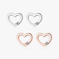 1 Pair Elegant Heart Shape Sterling Silver Plating Inlay Zircon Rose Gold Plated Rhodium Plated Ear Studs main image 2