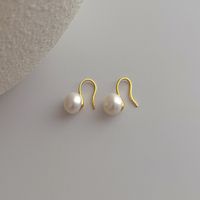1 Pair Baroque Style Round Freshwater Pearl Copper Gold Plated Earrings main image 4