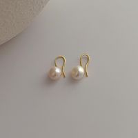 1 Pair Baroque Style Round Freshwater Pearl Copper Gold Plated Earrings sku image 3