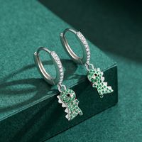 1 Paire Style Ins Dinosaure Argent Sterling Placage Incruster Zircon Plaqué Rhodium Boucles D'oreilles main image 3