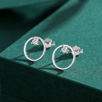 1 Pair Simple Style Round Sterling Silver Plating Inlay Zircon Ear Studs main image 3
