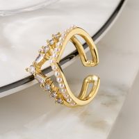 Ins-stil Moderner Stil Geometrisch Kupfer 18 Karat Vergoldet Zirkon Offener Ring In Masse main image 3