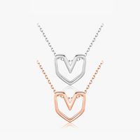 Ins Style Simple Style Heart Shape Sterling Silver Plating Hollow Out Rose Gold Plated Rhodium Plated Necklace main image 6