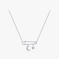 Casual Simple Style Paper Clip Star Moon Sterling Silver Plating Inlay Zircon Rhodium Plated Necklace main image 2