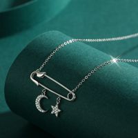 Casual Simple Style Paper Clip Star Moon Sterling Silver Plating Inlay Zircon Rhodium Plated Necklace main image 3