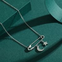 Casual Simple Style Paper Clip Star Moon Sterling Silver Plating Inlay Zircon Rhodium Plated Necklace main image 1