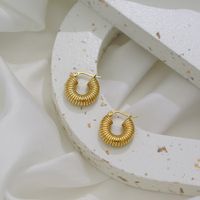 1 Pair Simple Style Solid Color Stainless Steel Plating 18k Gold Plated Hoop Earrings main image 3