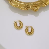 1 Pair Simple Style Solid Color Stainless Steel Plating 18k Gold Plated Hoop Earrings sku image 1